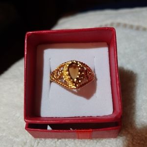 Orange Sapphire SZ 8, Pre-Owned, Stainless Steel, Gold plated overlay